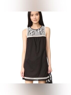 Tory Burch Black Bay Dress with White Embroidered Bodice, Size Small